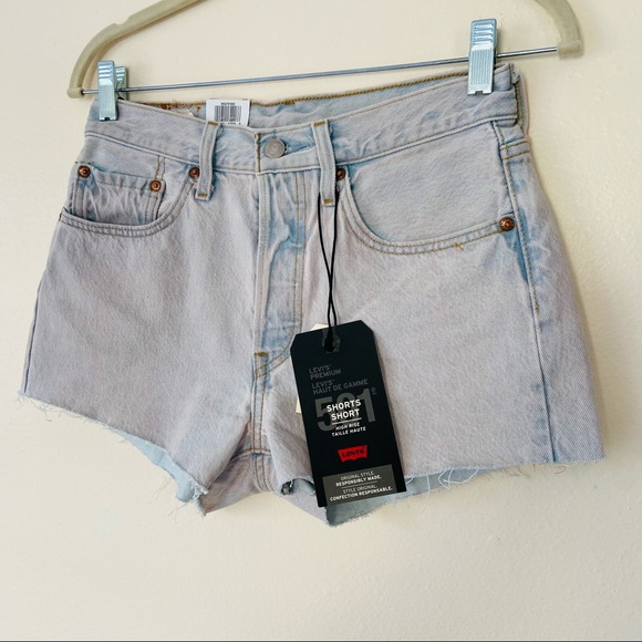 New Levi’s 501 High waisted light wash denim button fly shorts jean cutoff - Picture 8 of 12